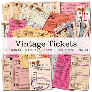 Billetes de tren antiguos de Viena | Material efímero de las décadas de 1950 y 1960 | Diario de viaje | Kit de diario basura | Imágenes prediseñadas PNG | Digital | Descarga instantánea