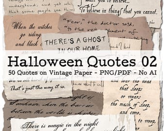Halloween Quotes on Vintage Paper, Part 02 | 1850s - 1980s Ephemera | Junk Journal Kit | Grimoire | PNG Clipart | digital | instant download