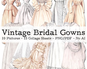 Vintage Wedding Dresses | Victorian Fashion Ephemera | Junk Journal Kit | PNG Clipart | digital Fussy Cut | instant download