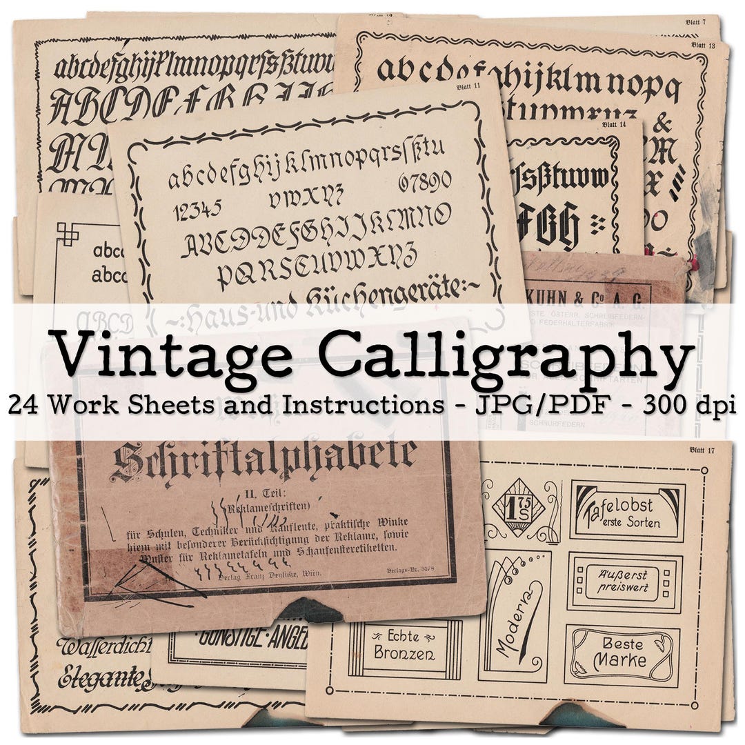 Vintage Calligraphy Work Sheets | Advertisement Fonts | Ephemera 1950s | Junk Journal Kit ...