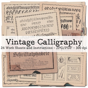 Vintage kalligrafie oefenbladen | Reclamefolders | Ephemera jaren 50 | Junk Journal-kit | Scrapbook accessoires | digitaal | Direct downloaden