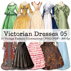 Robes victoriennes, partie 05 | Mode Vintage | Éphémères des années 1930 | Kit de journal indésirable | Clipart PNG | coupe numérique précise | téléchargement instantané
