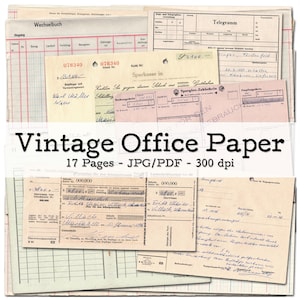 Papeles de oficina antiguos | Formularios, registros, cartas | Efímeras 1930 - 1970 | Kit de diario basura | Accesorios para álbumes de recortes | digitales | Descarga instantánea