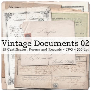 Vintage Dokumente und Zertifikate, Teil 02 | Ephemera 1860 - 1940 | Junk Journal Kit | Scrapbook Zubehör | digital | Sofort-Download
