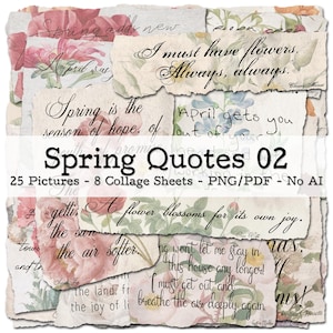 Spring Quotes on Vintage Paper, Part 02 | 1850s - 1980s Ephemera | Junk Journal | Garden Planner | PNG Clipart | digital | instant download