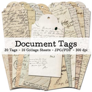 20 tags avec des documents vintage | Éphémères 1750 - 1850 | Kit de journal indésirable | Clipart PNG | coupe numérique précise | téléchargement instantané