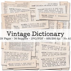 Vintage Journaling Related Dictionary Pages | 1950s Ephemera | Junk Journal Kit | Scrapbook Supplies | digital | instant download