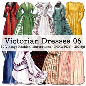 Victorian Dresses, Part 06 | Vintage Fashion | Ephemera 1930s | Junk Journal Kit | PNG Clipart | digital Fussy Cut | instant download