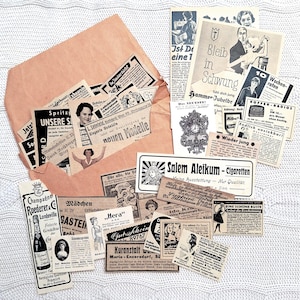 Vintage Ephemera | Werbeanzeigen | 50 Stk | 1910er - 1960er | Papier Set für Junk Journals, Scrapbooks, Mixed Media, Collagen, Kunst