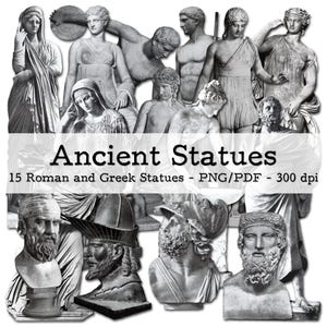 Antique Roman and Green Statues | Ephemera | Junk Journal Kit | PNG Clipart | digital Fussy Cut | instant download