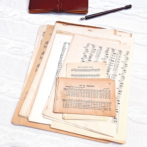 Juego de papel vintage | partitura | 25 piezas | Efímeras 1900 - 1970 | Accesorios para revistas basura, álbumes de recortes, técnicas mixtas, collages y arte