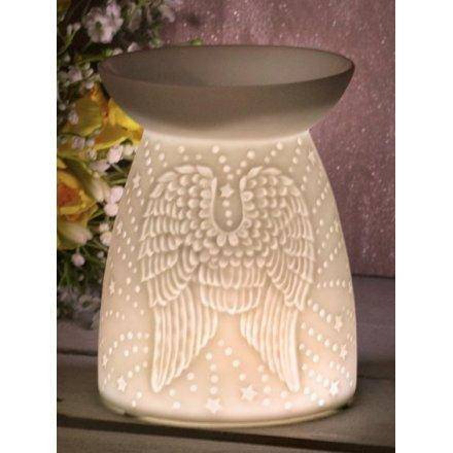 Angel Wings Embossed Ceramic Tealight Wax Melt Burner Etsy