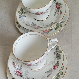 2 x Paragon Bridal Rose Tea Cup Trio Vintage By Appointment to her Majesty The Queen Fine Bone China Tea cup Saucer Side Plate