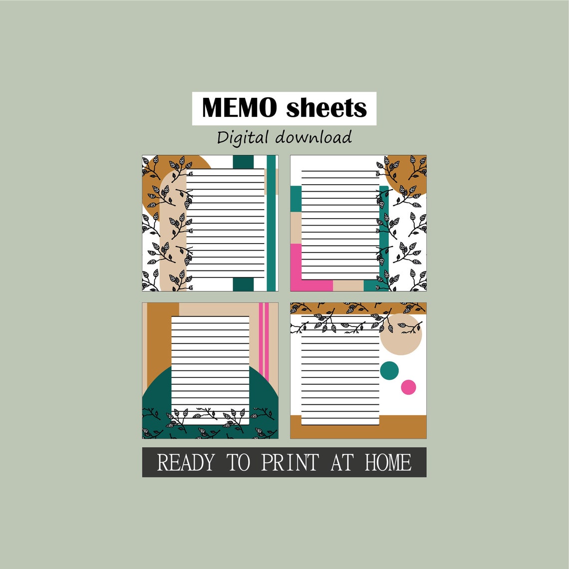 Printable memo pad set digital memo sheets memos for Etsy