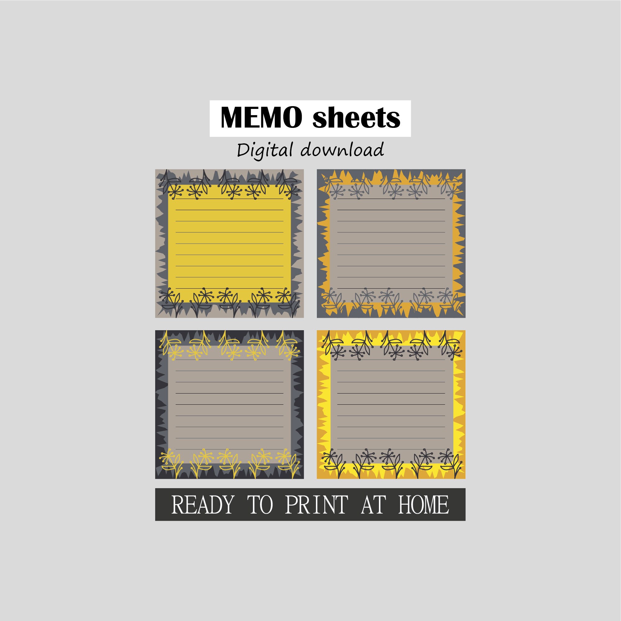 Printable memo pad set digital memo sheets memos for | Etsy