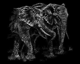 Elephants  Print "Together Forever"