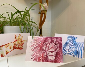 Pack of 9 Notecards: Lion, Zebra and Giraffe