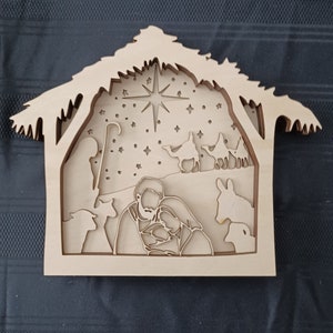 PLIK CYFROWY SVG Glowforge Laserowo wycinana szopka bożonarodzeniowa Wielowarstwowa dekoracja
