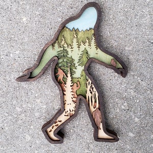DIGITAL SVG FILE Glowforge Laser Cut Layered Multi-Layer Bigfoot Sasquatch Scene