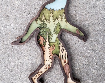 DIGITAL SVG FILE Glowforge Laser Cut Layered Multi-Layer Bigfoot Sasquatch Scene