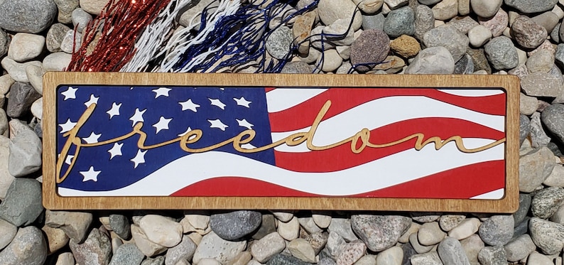DIGITAL SVG FILE Glowforge Ready Laser Cut Layered American Flag Freedom Patriotic Multi-Layer Sign image 5