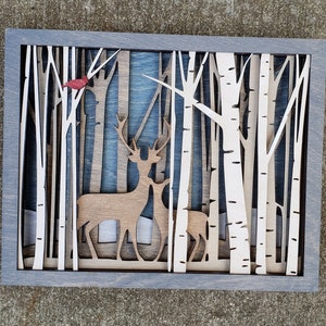 DIGITAL FILE SVG Glowforge Laser Ready Cut File Layered Deer Birch Forest Scene