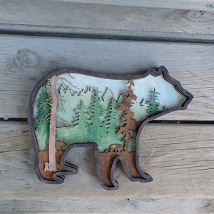 DIGITAL SVG FILE Glowforge Laser Cut Forest Bear Multi-Layer Scene