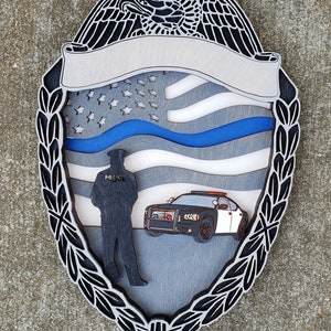 DIGITAL FILE SVG Glowforge Laser Ready File Layered Police Officer Cop K9 Badge Memorial Gift Plaque