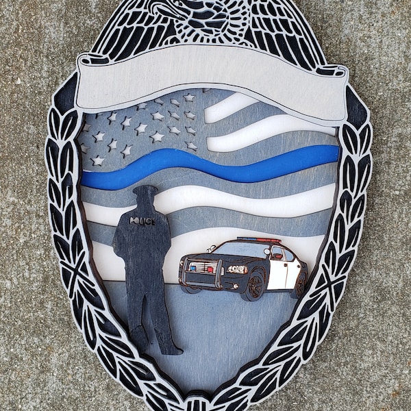DIGITAL FILE SVG Glowforge Laser Ready File Layered Police Officer Cop K9 Badge Memorial Gift Plaque