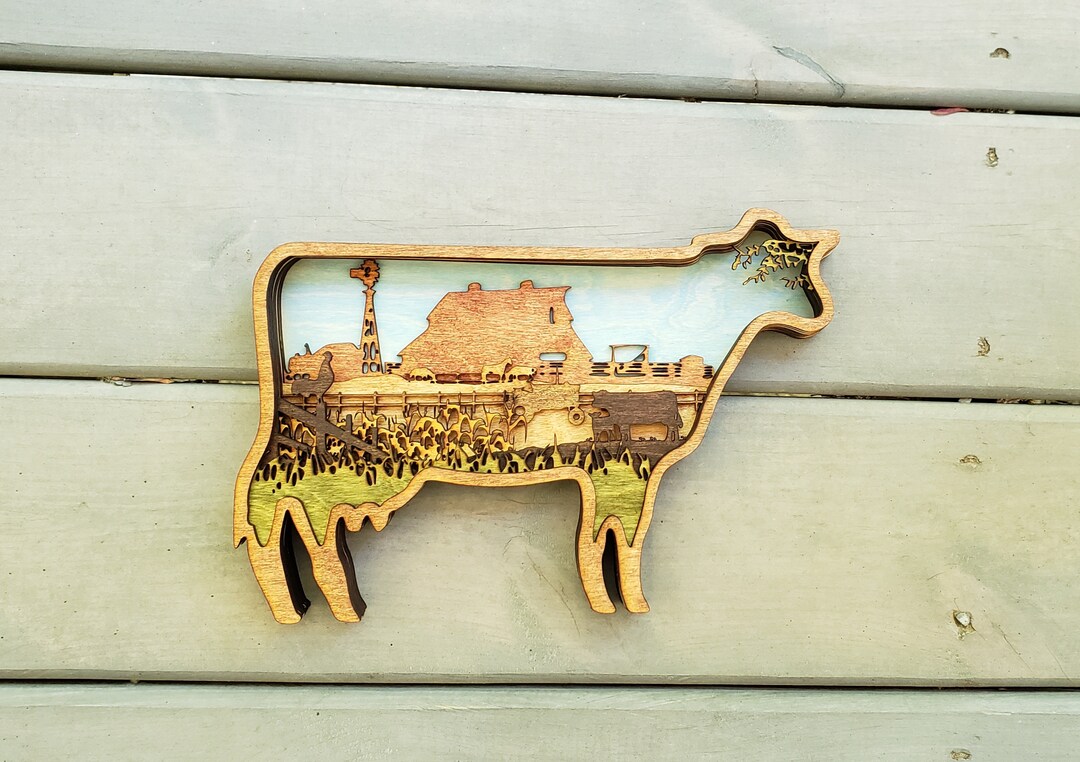 DIGITAL SVG FILE Glowforge Laser Cut Cow Shaped Multi-layer Farm Scene ...