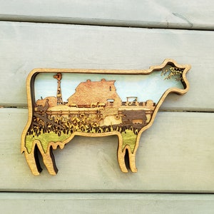 DIGITAL SVG FILE Glowforge Laser Cut Cow Shaped Multi-Layer Farm Scene