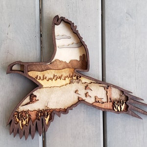 DIGITAL SVG FILE Glowforge Laser Cut Layered Pheasant Hunting Scene Decor