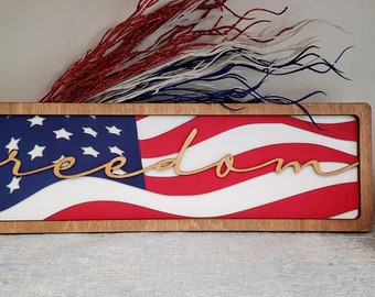 DIGITAL SVG FILE Glowforge Ready Laser Cut Layered American Flag Freedom Patriotic Multi-Layer Sign