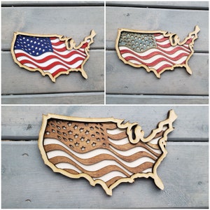 Arquivo SVG DIGITAL DXF Glowforge Ready Corte a Laser em Camadas Bandeira dos Estados Unidos da América