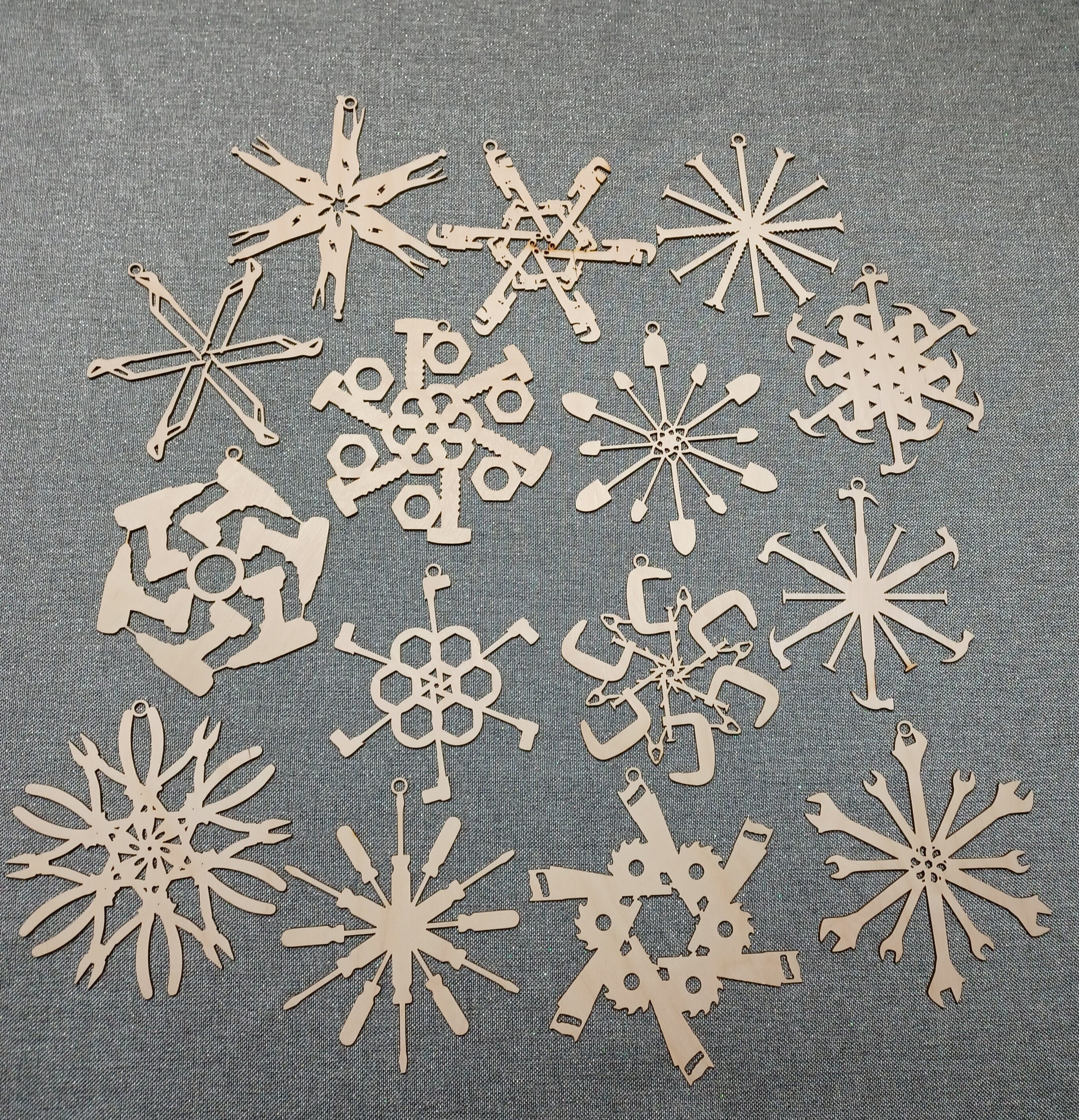 DIGITAL SVG FILE Glowforge Laser Cut Handyman Tool Snowflake Ornaments Manflakes