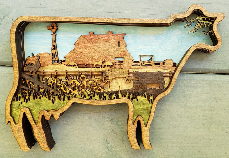 DIGITAL SVG FILE Glowforge Laser Cut Cow Shaped Multi-layer Farm Scene ...
