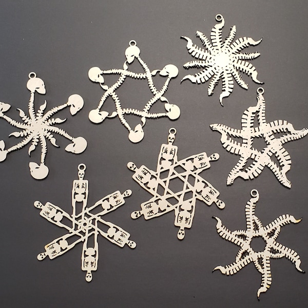 DIGITAL SVG FILE Glowforge Ready Laser Cut Spine Skull Skeleton Bone Chiropractor Snowflake Ornaments