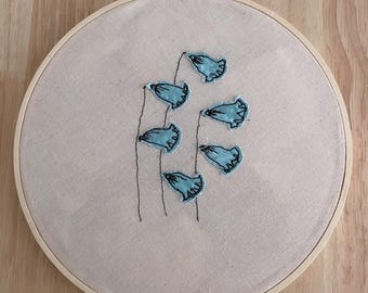 Handmade Bluebell embroidery hoop art gift home flowers