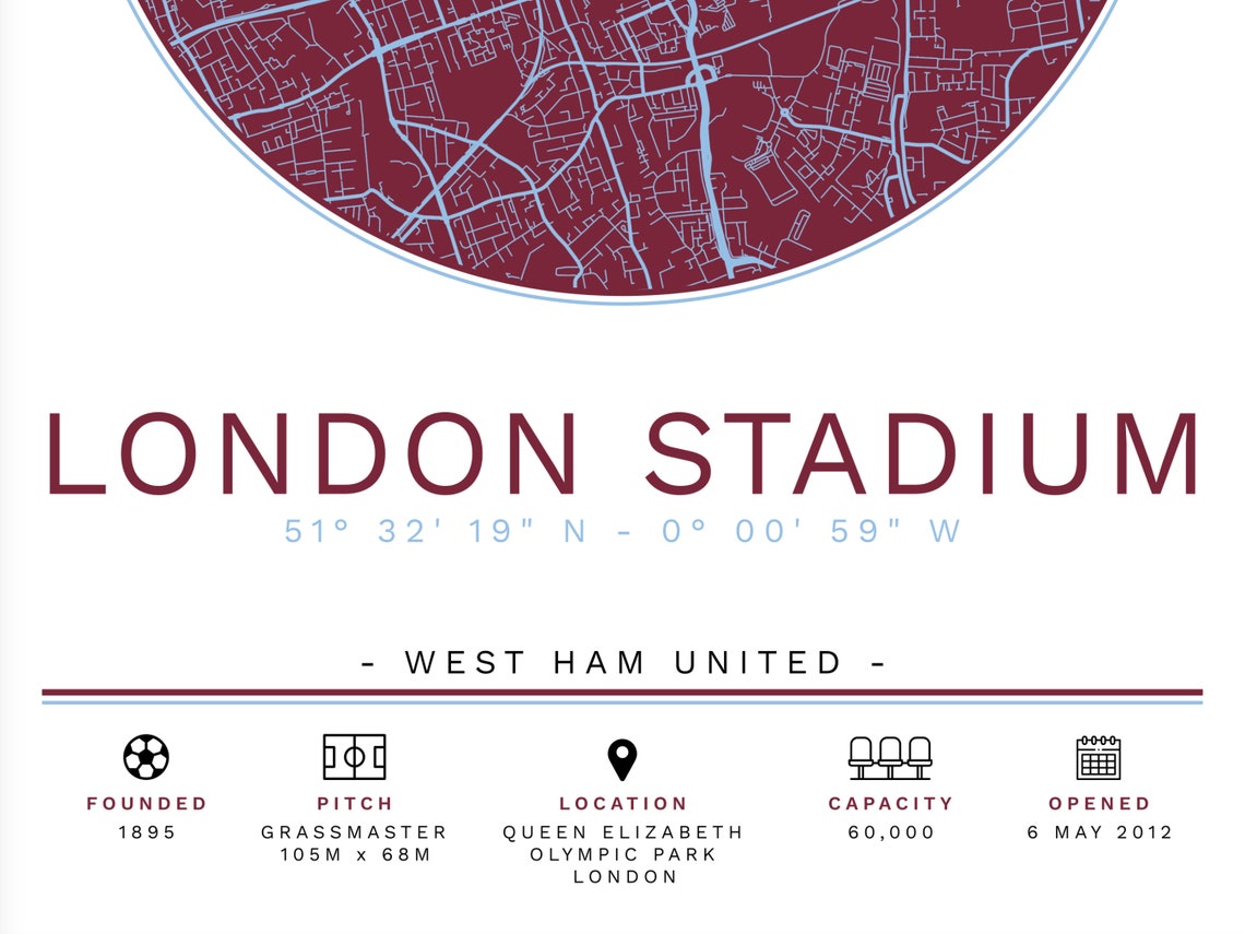 West Ham United Map Print London Stadium Football Map Art Etsy