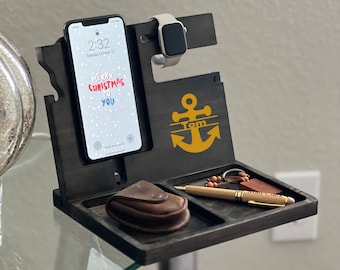 Personalized Wooden Docking Station, 2 Piece Wood Gift, Custom Engraved, Home Decor Organizer, Christmas Gift