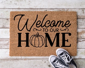 Pumpkin, Fall Home Decor Pumpkin cute outdoor front porch welcome door mat, gift for new home,  doormat - 9041