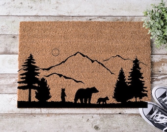 Outdoors Doormat- Camping Doormat, Camping Lovers, Outdoor Feeling, Bear Family, Housewarming Gift, Anniversary Gift, Bear Lovers
