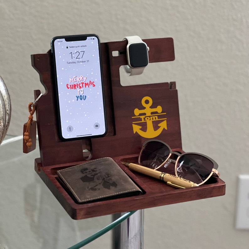 Docking station for men, Gift for dad, fathers day gift, Gift for him, Gift for husband, wood docking station, Gift for boyfriend, wood gift image 2