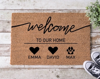 Personalized Heart Paw Doormat | Custom Coir Welcome Mat | Pet Lover Housewarming Gift