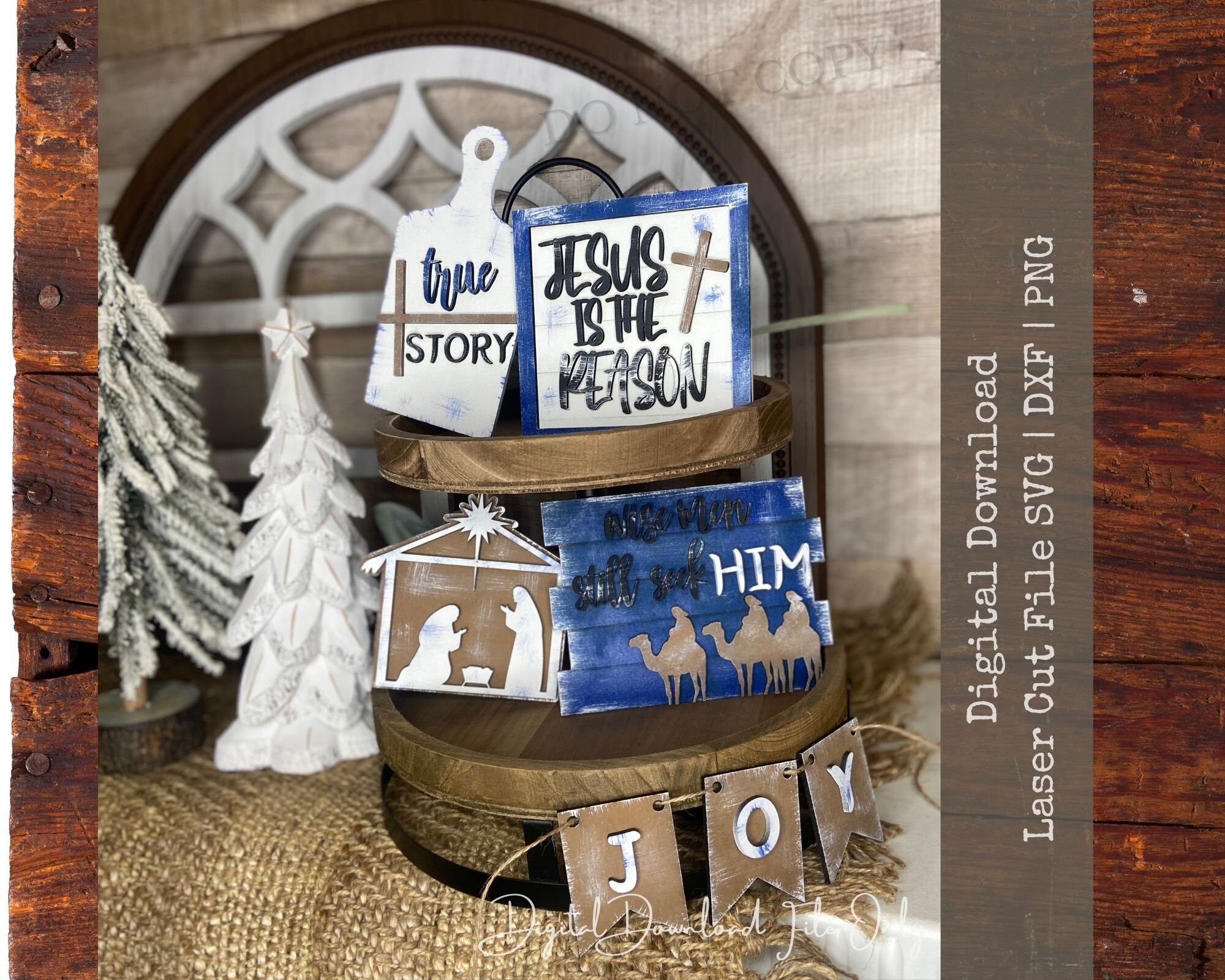 Christmas Tier Tray SVG File for Laser | Glowforge Files | Rustic Laser File