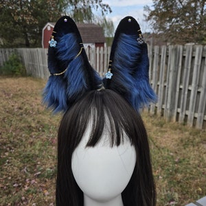 MTO Midnight Blooms Bunny Ears | Blue Bunny Ears | Navy Bunny Ears | Rabbit Ears Headband | Kemonomimi Ears | Cosplay Ears | Costume Ears