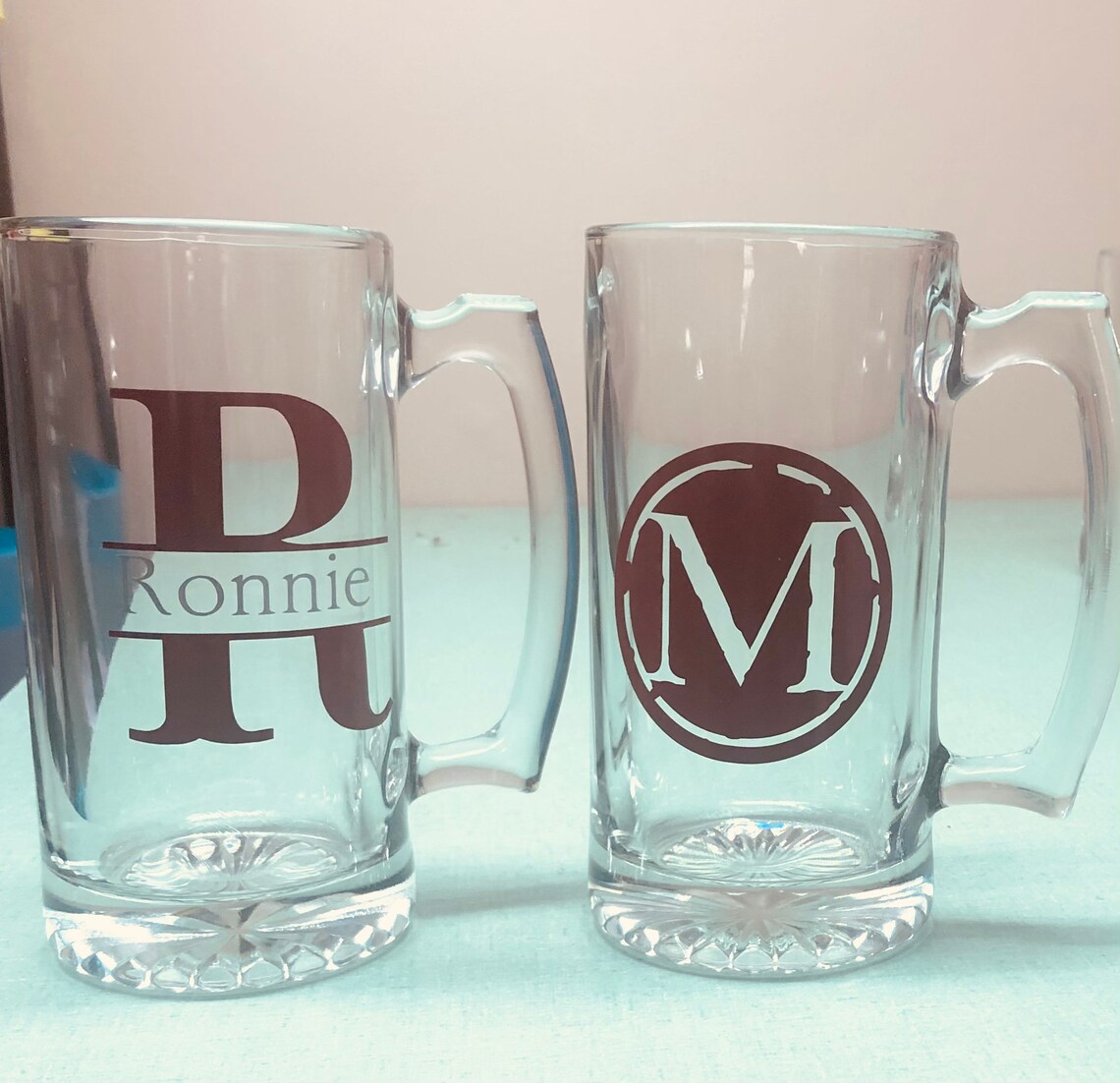 Glass Sports Mug with handle Beer Mug Initial Mug Etsy