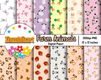 Farm Animals Seamless pattern, Digital Papers, Scrapbook Papers, Farm Animals Pattern, 12*12inches -300dpi
