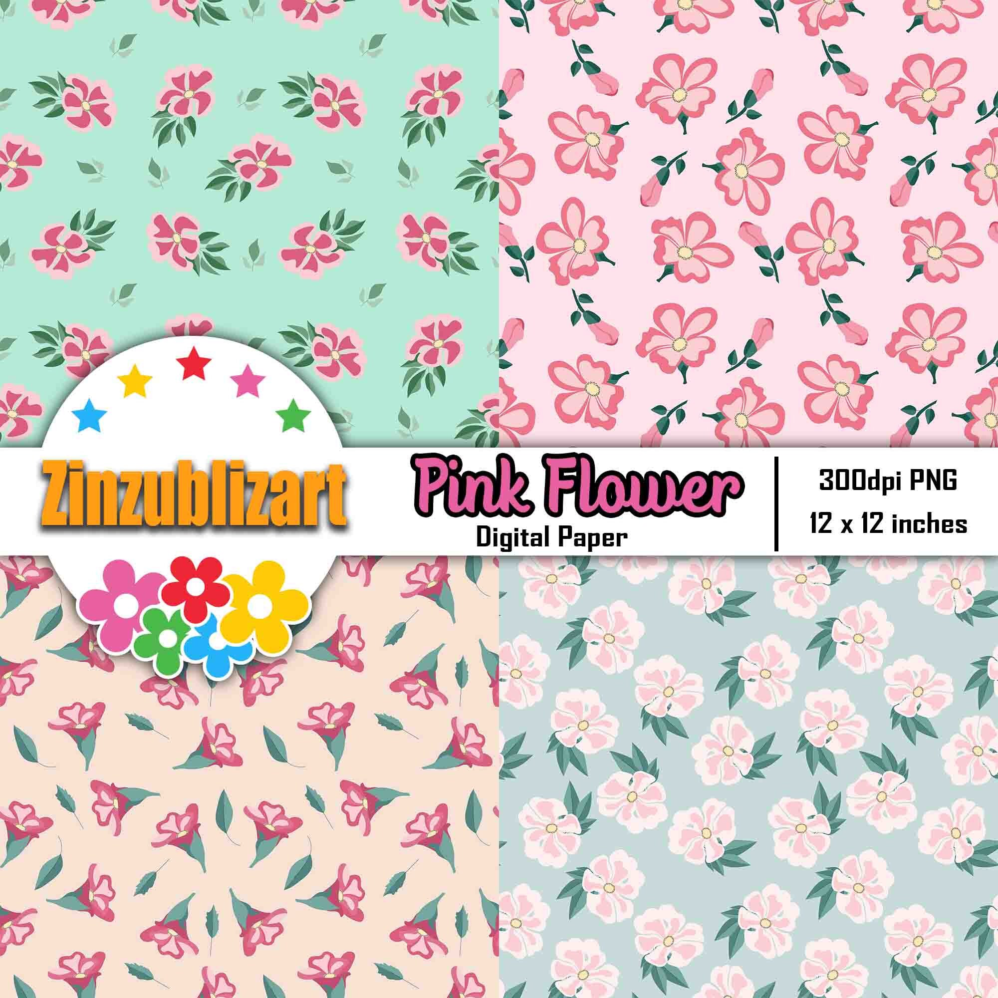 Pink Flower Seamless Pattern, Digital Papers, Scrapbook Papers, Pattern ...