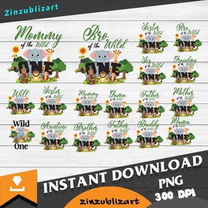 Wild Of The One Birthday Family Png, Pacote, Wild One Png, Sublimação, Jungle Safari Animals Png, Png Digital Image 300dpi